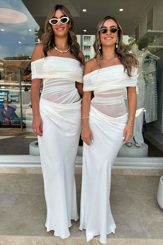 Sheer Mesh Off-Shoulder Maxi Dress