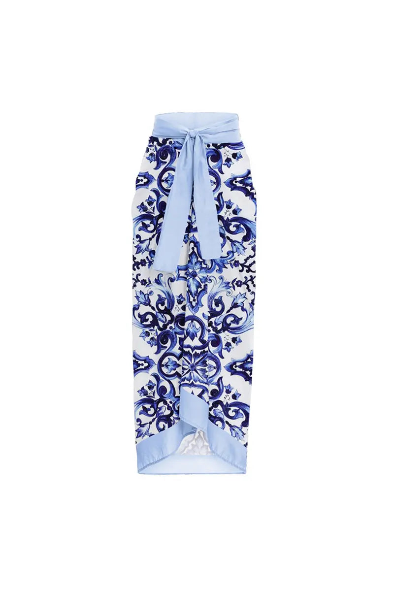 Blue One-Piece Bikini with Handmade Appliqué