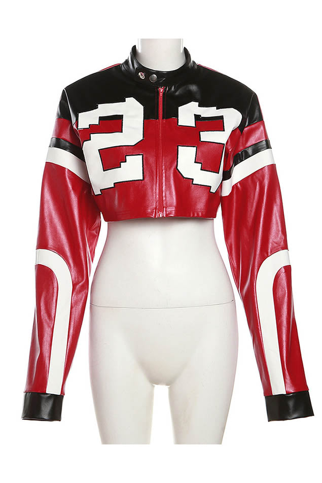 Embroidered Biker Faux Leather Jacket