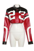 Embroidered Biker Faux Leather Jacket