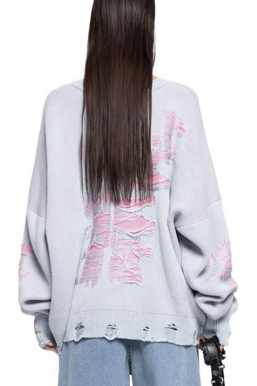 Colorblock Ripped Relaxed Sweater