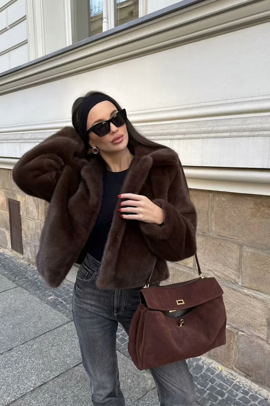 Cocoa Tone Plush Lapel Jacket