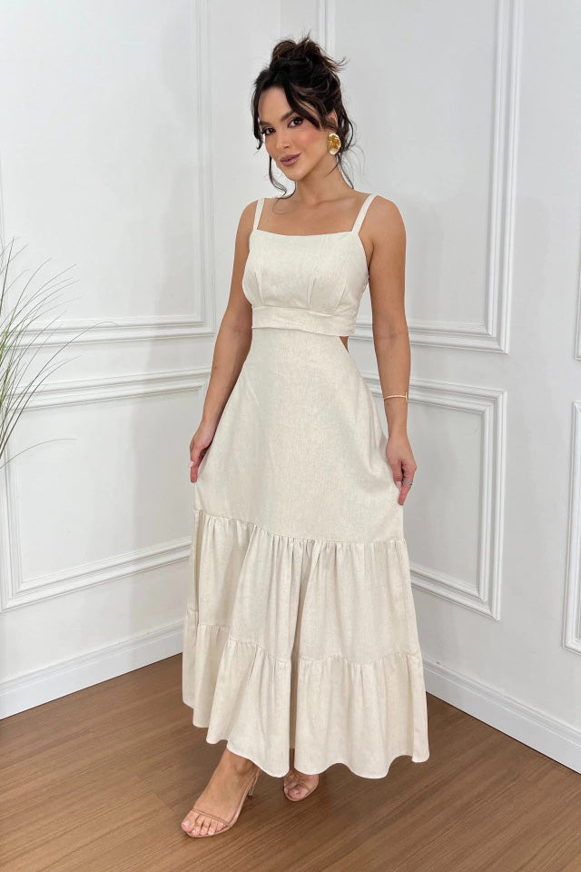 Versatile Solid Color Spaghetti Strap Midi Dress