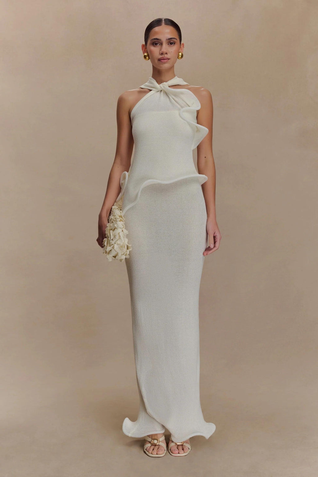 Knit Halter Ruffled Maxi Dress