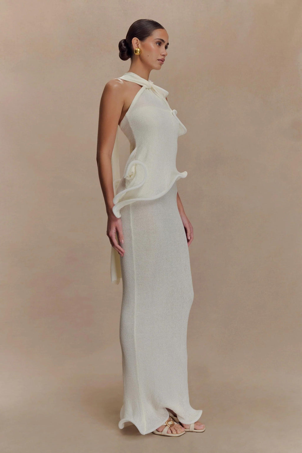 Knit Halter Ruffled Maxi Dress