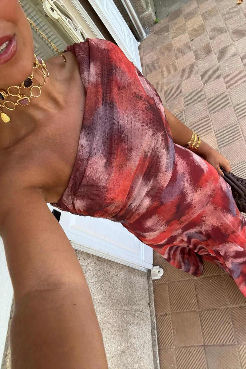 One Shoulder Tie Dye Maxi Dress
