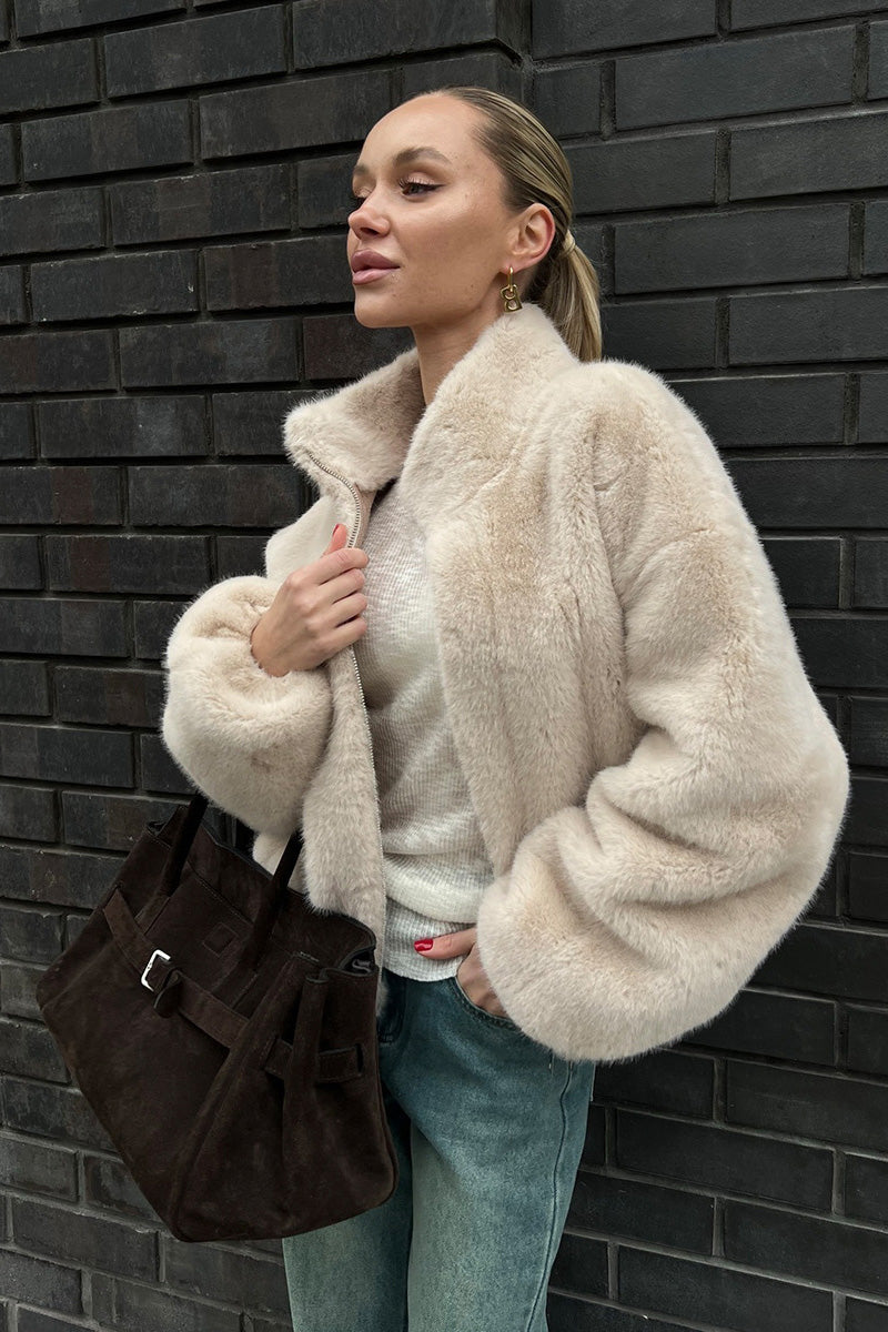 Cozy Cream Short Faux-Fur Jacket