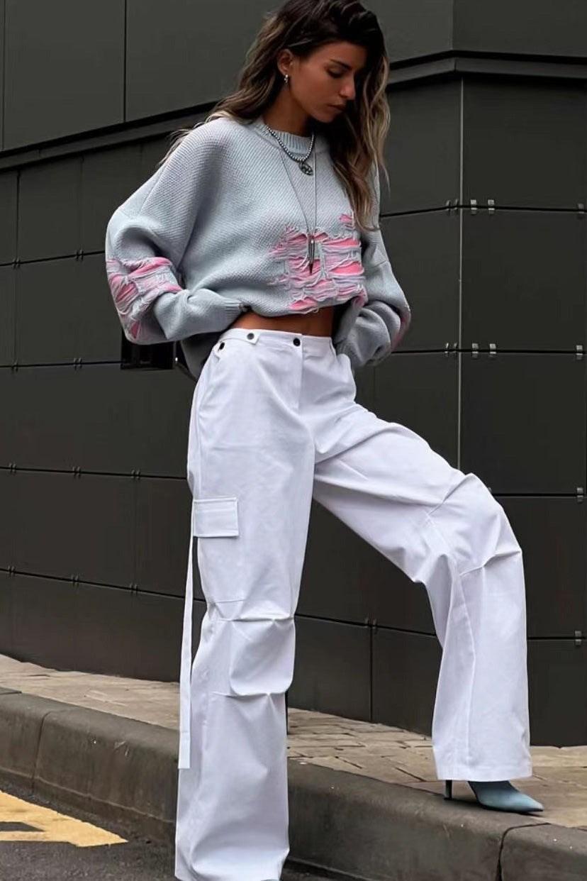 Colorblock Ripped Relaxed Sweater