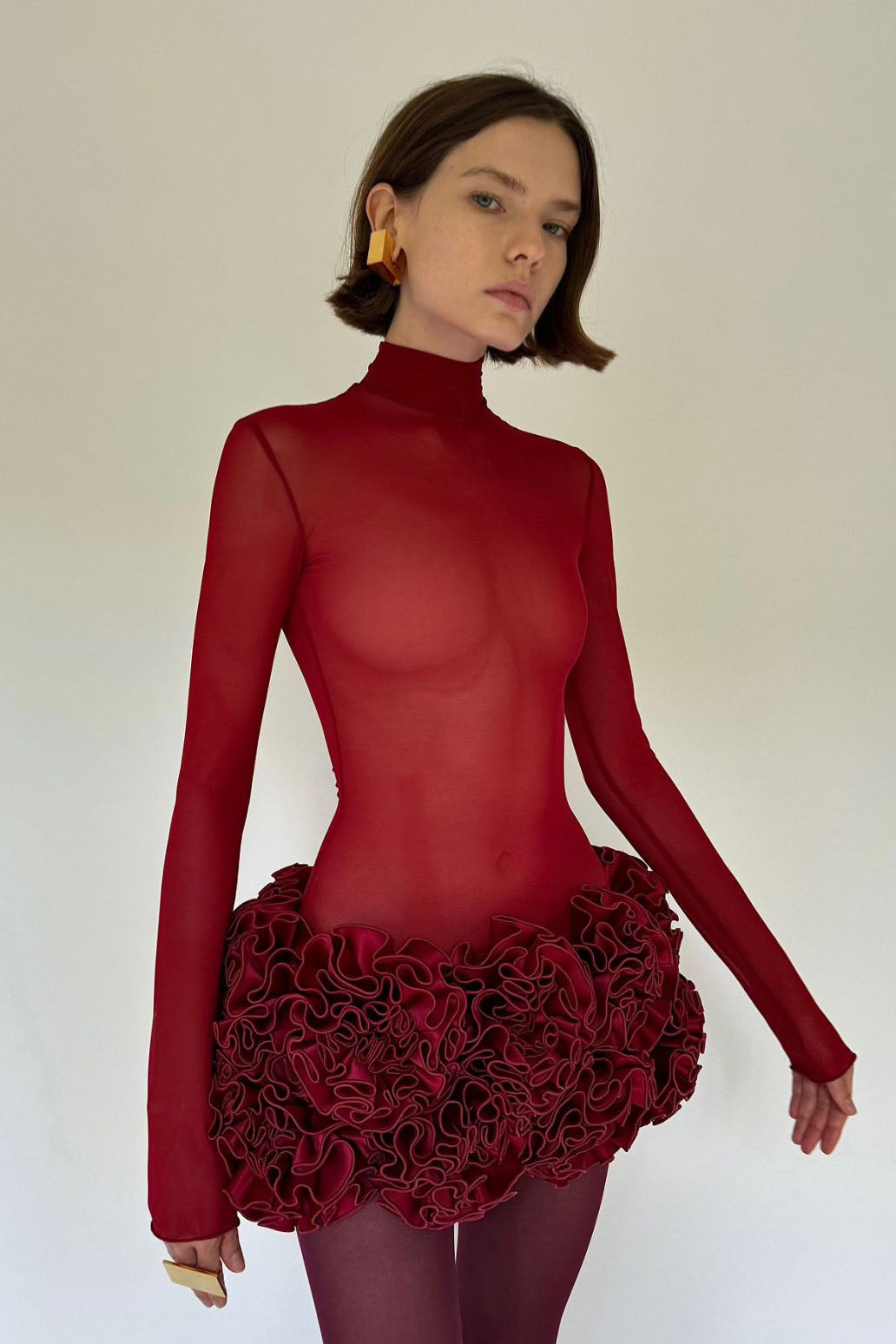 Red 3D Flower Hem Sexy Off-Shoulder Mini Dress