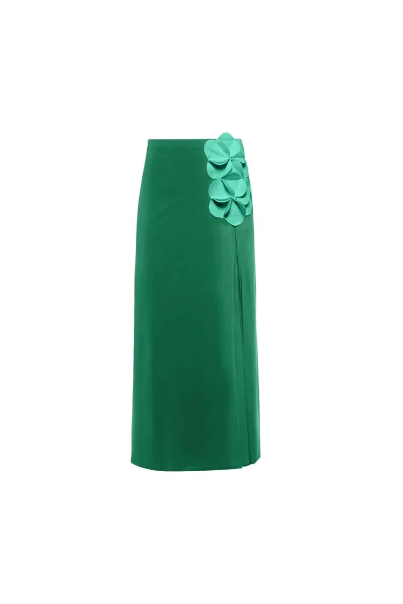 Green 3D Floral Strapless Swimsuit