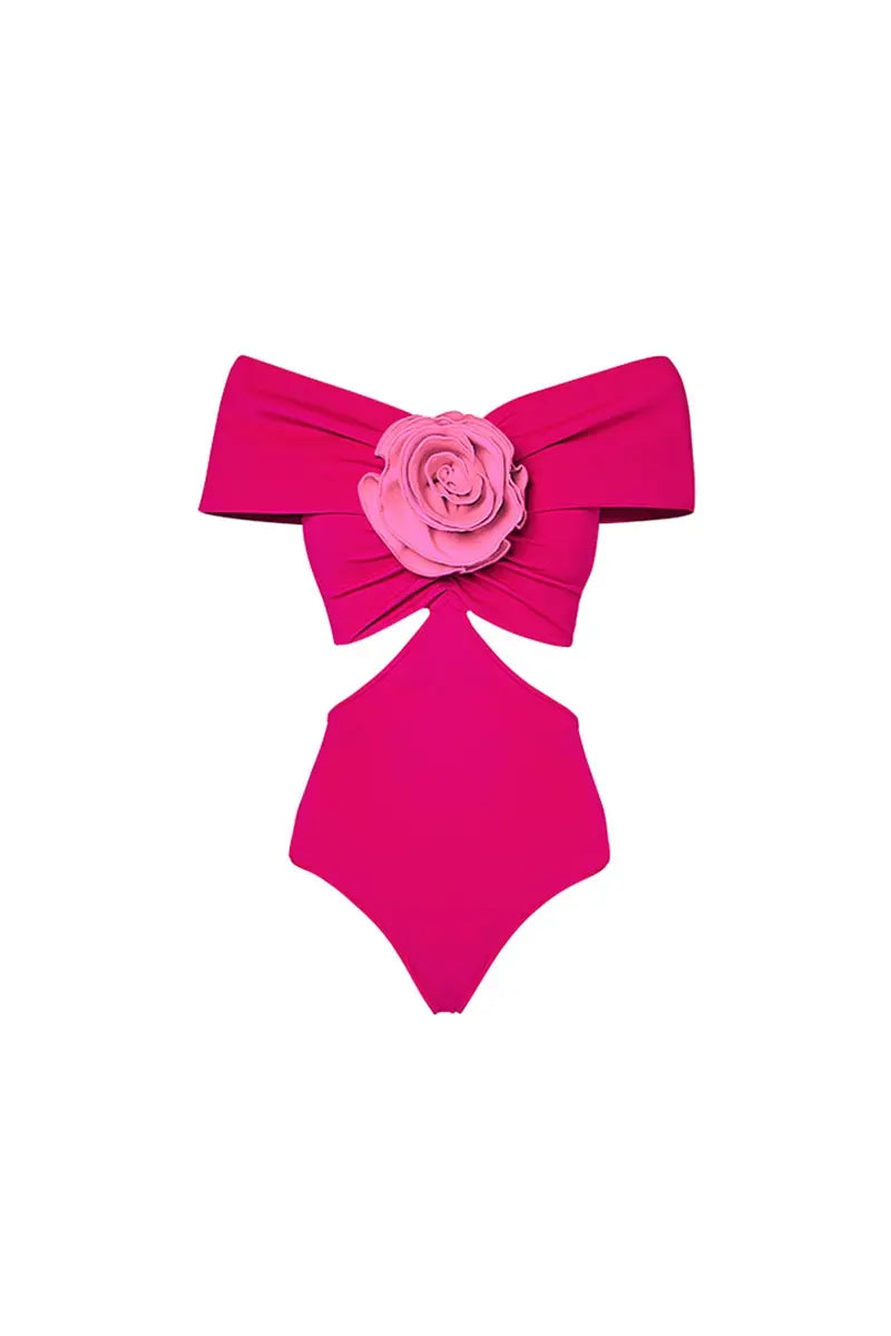 Floral Appliqué Cutout One Piece Swimsuit Set