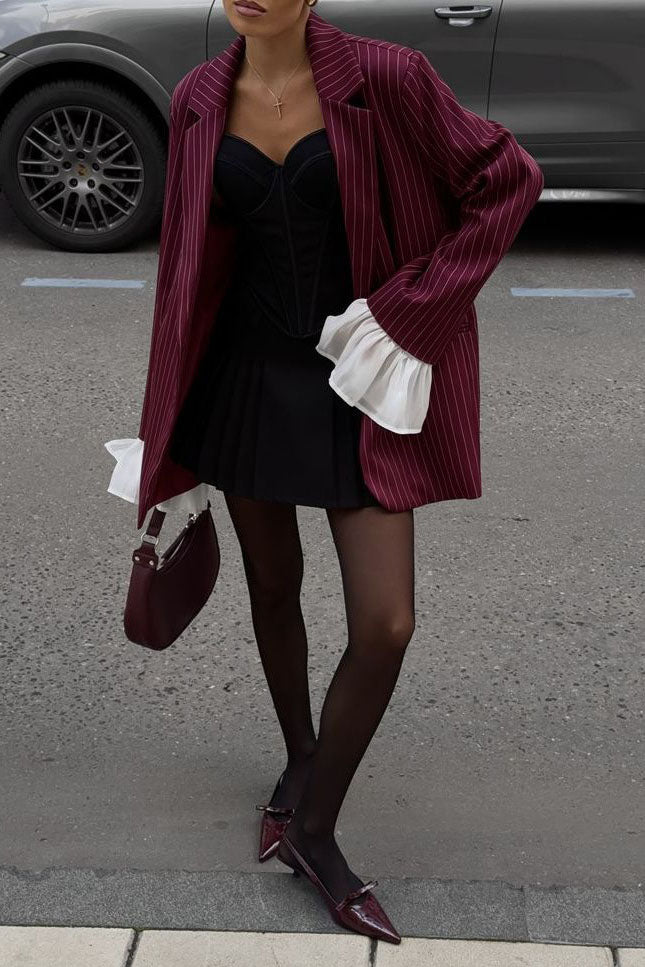 Oversized Striped Lace Blazer
