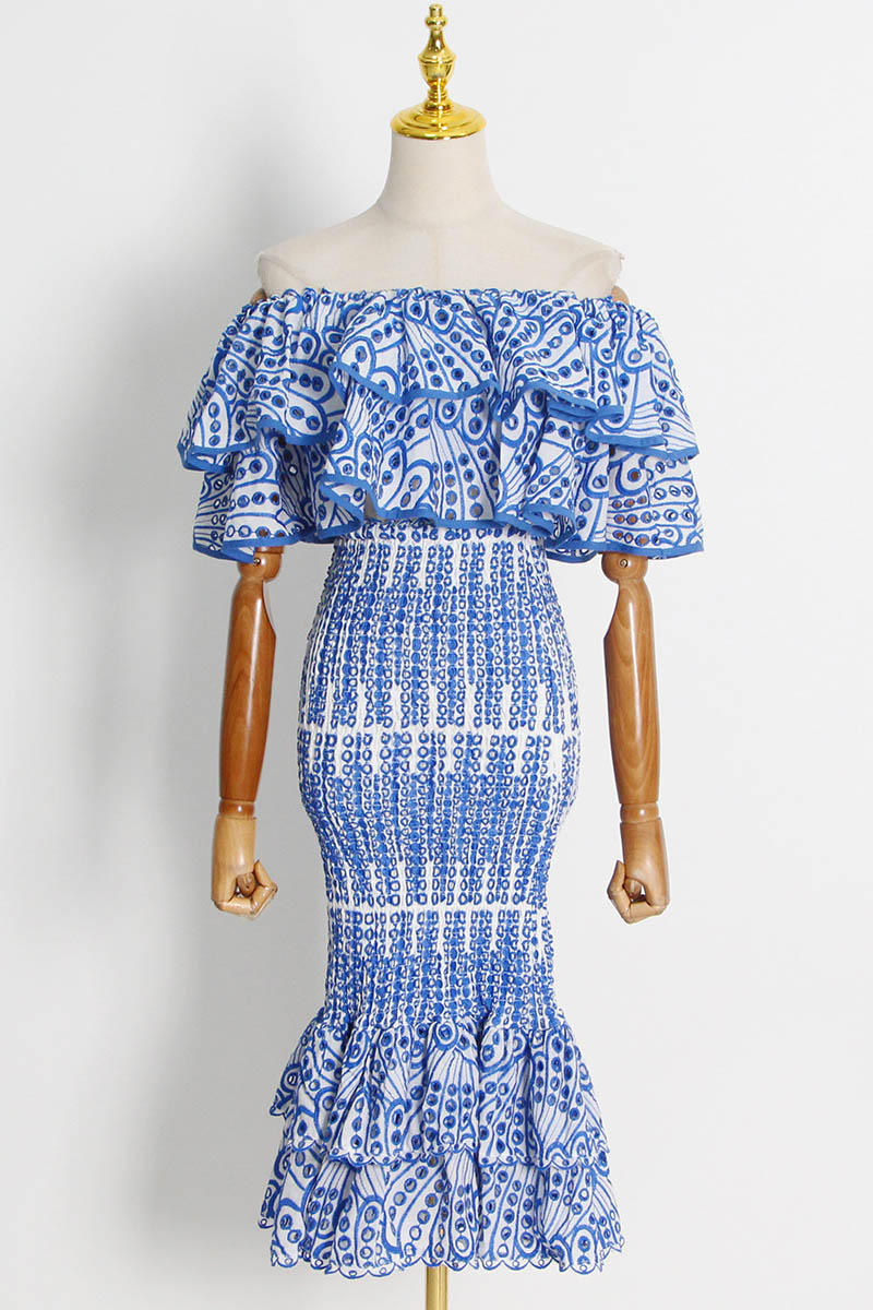 Embroidered Lace Tiered Ruffle Maxi Dress Set