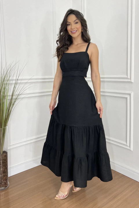 Versatile Solid Color Spaghetti Strap Midi Dress