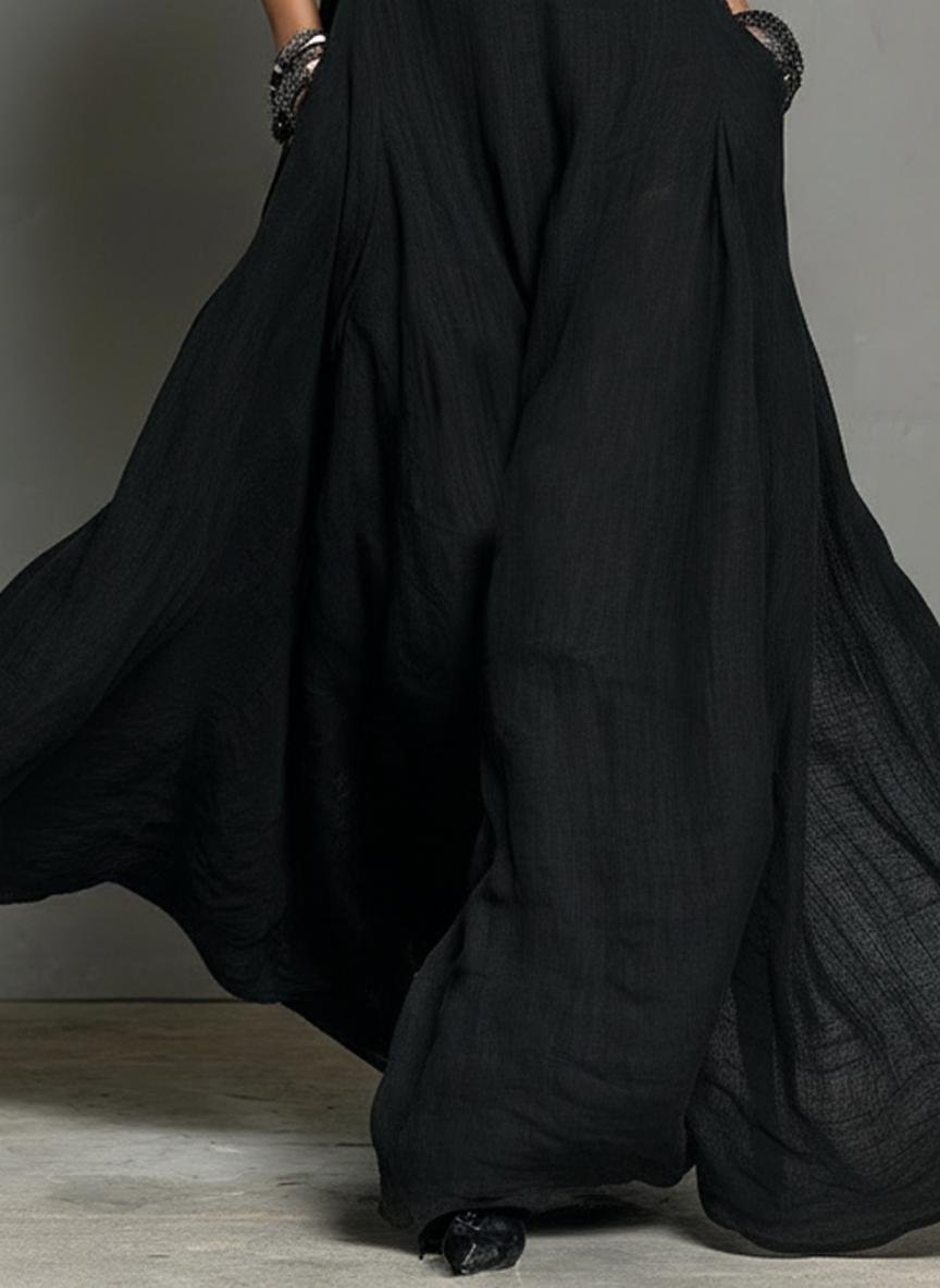 Minimalist Linen-Blend Halter Neck Maxi Dress