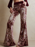 Vintage Paisley Print Burgundy Velvet Pants