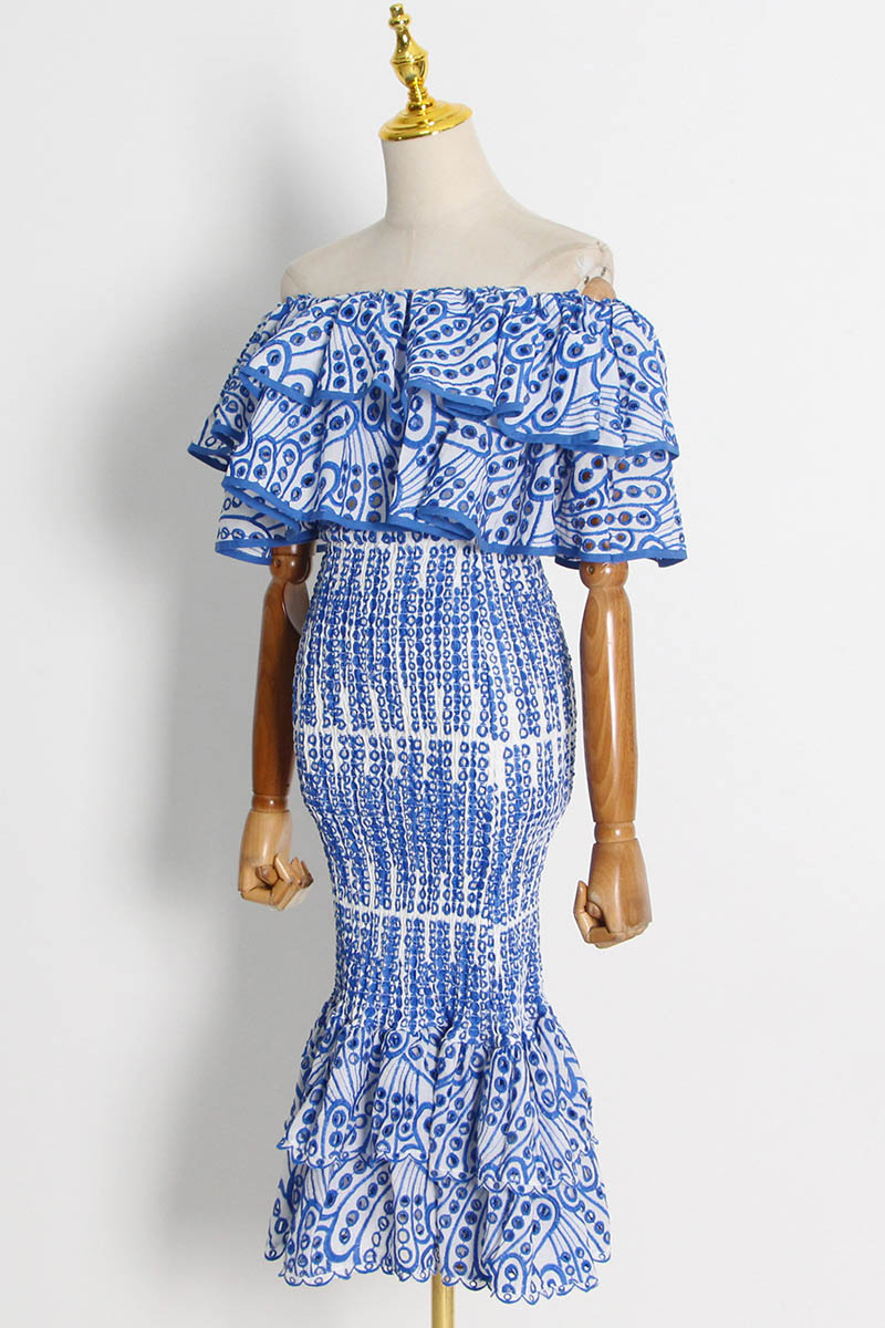 Embroidered Lace Tiered Ruffle Maxi Dress Set