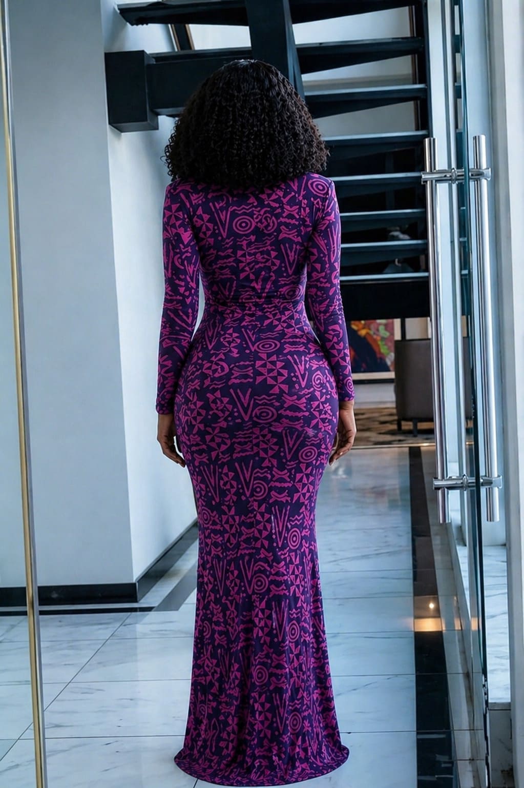 Totem Pattern Mesh Maxi Dress