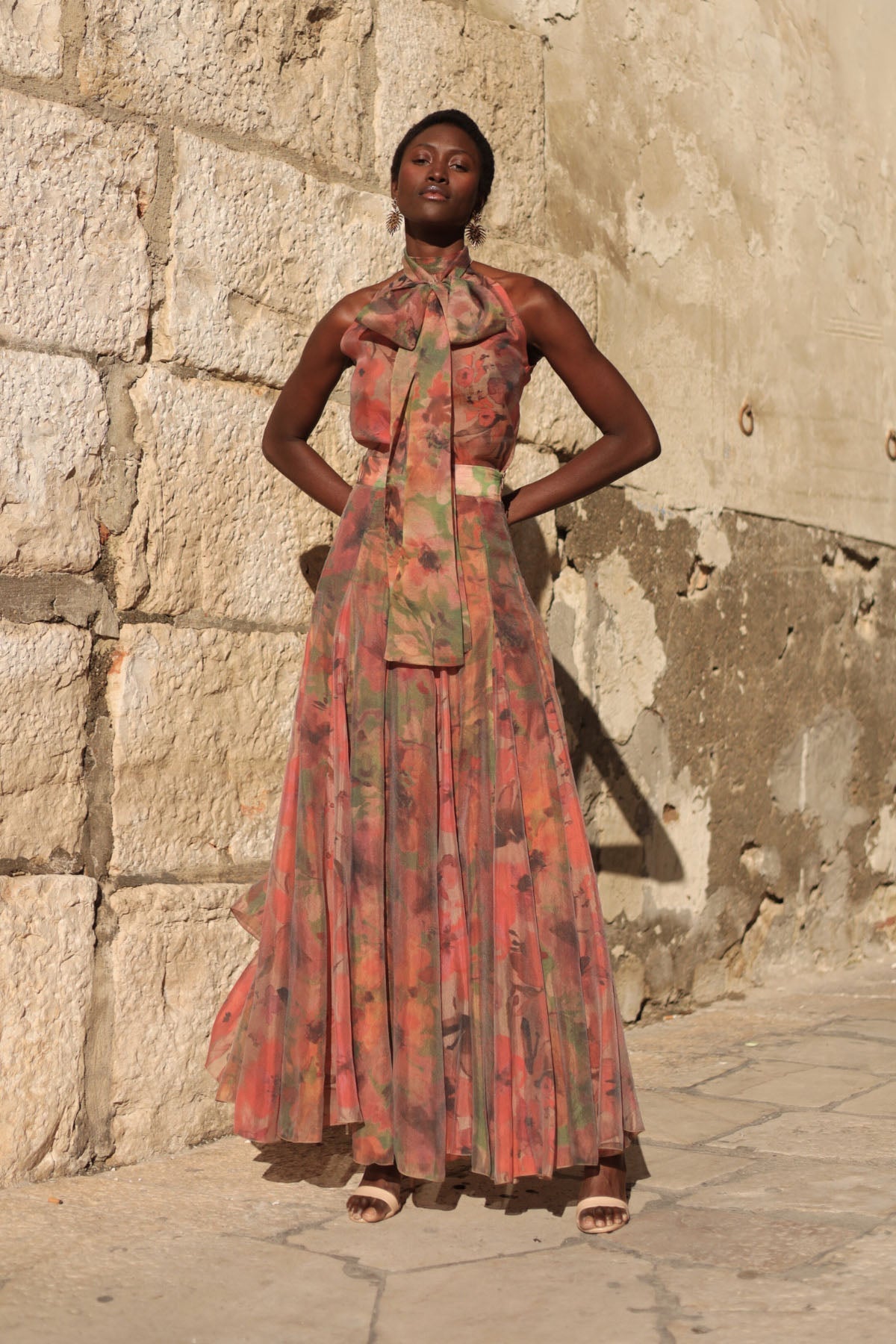 Falda Halterneck Floral Maxi Skirt Set