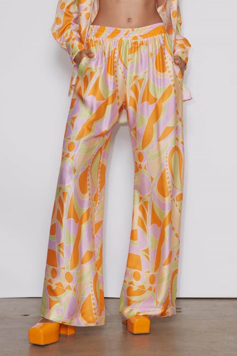 Classic Print Loose Waist Elastic Pants-Set