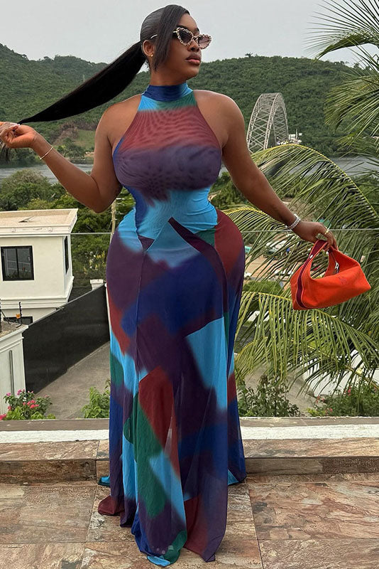 Fluid Tie-Dye Flared Cuff Maxi Dress