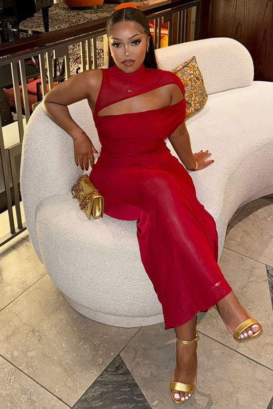 High Neck Sheer Formal Dress