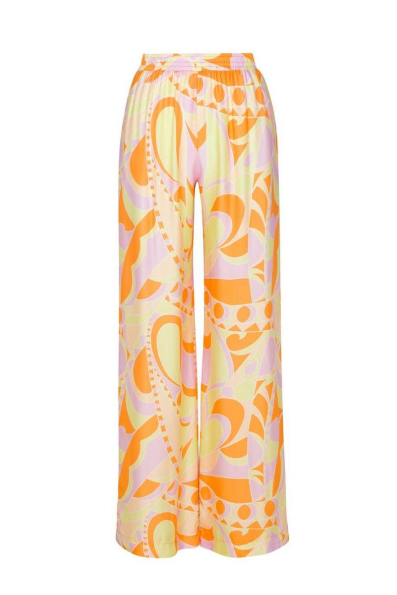 Classic Print Loose Waist Elastic Pants-Set