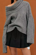 Lazy Style Solid Color Irregular Knit Top