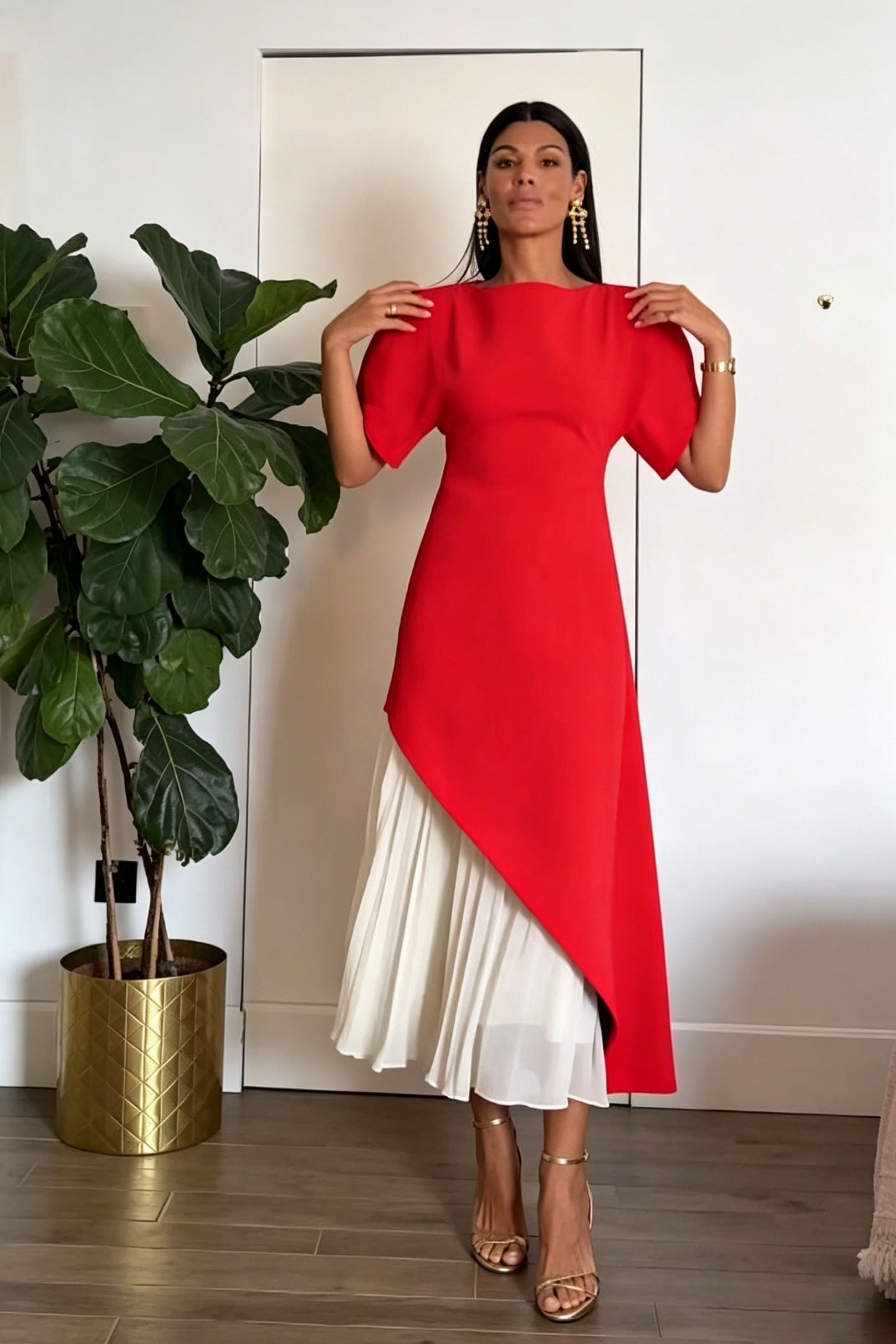 Modern Structured Red Midi Dress