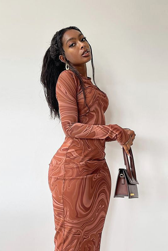 Edgy Swirl Sheer Midi Dress