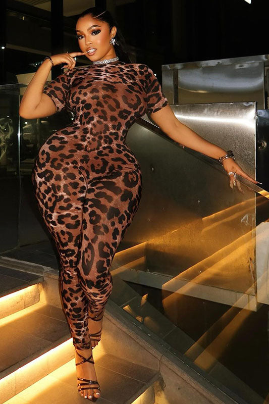 Back Cutout Leopard Print Jumpsuit