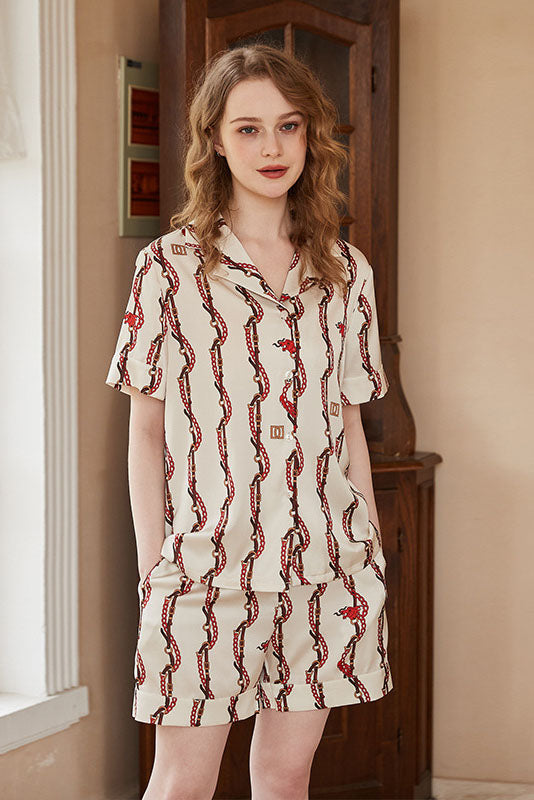 Dragon Head Chain Print Short-Sleeve Set