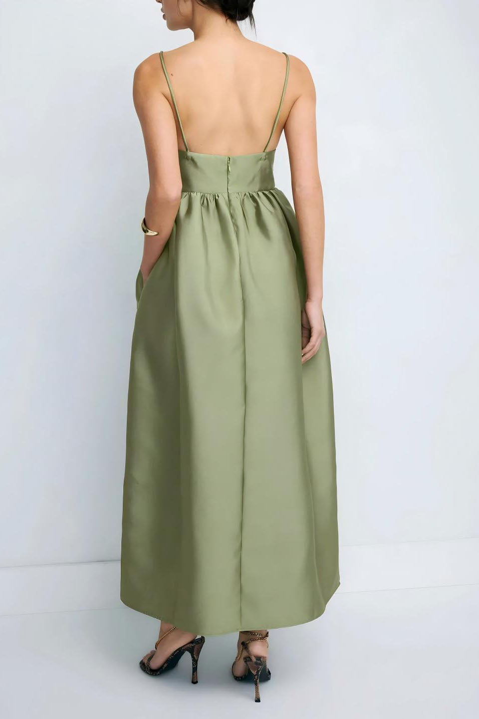 Minimalist Olive Green Babydoll Midi Dress