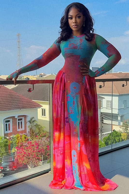 Color Block Sheer A-Line Dress