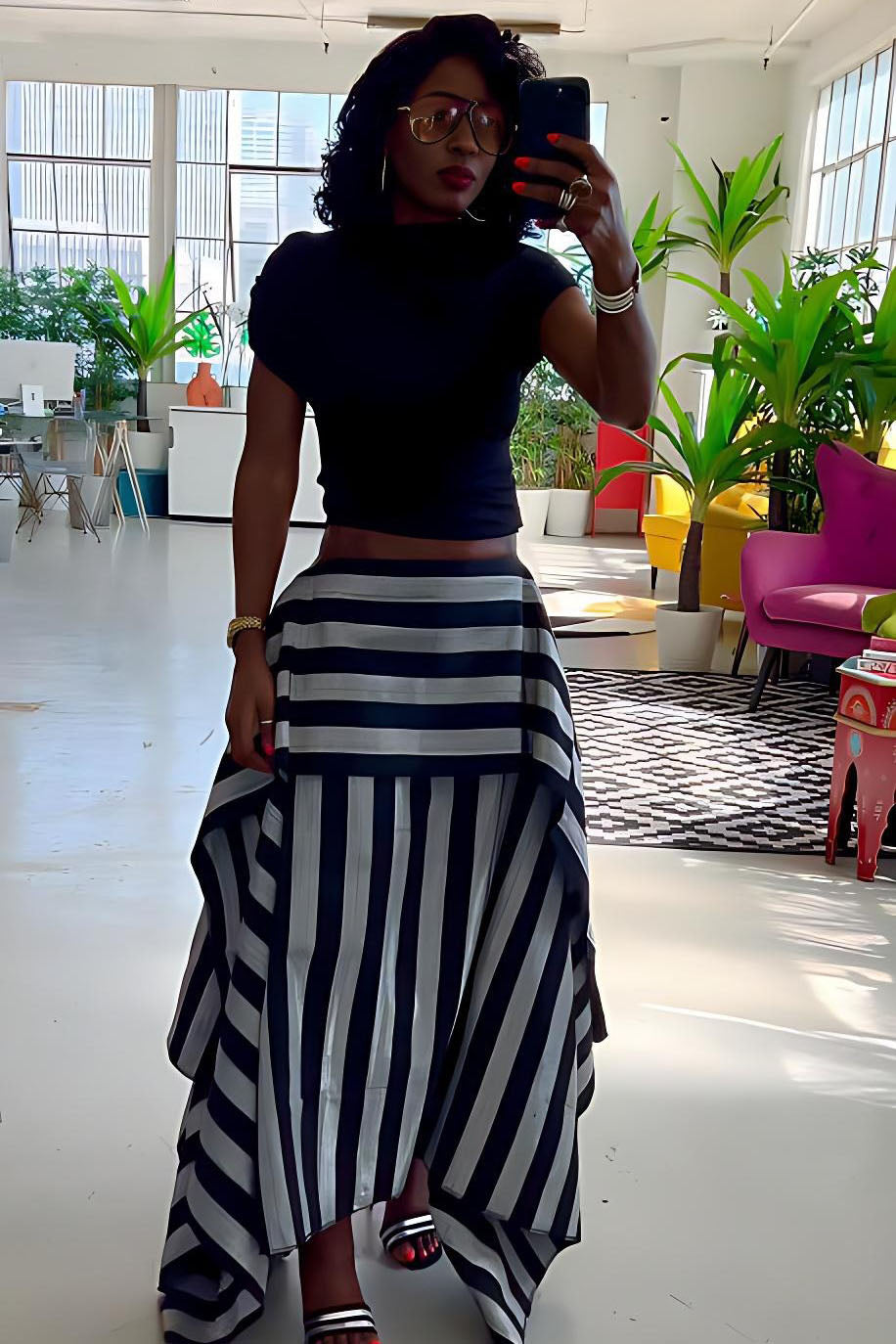 Layered Striped High-Waist Skirt