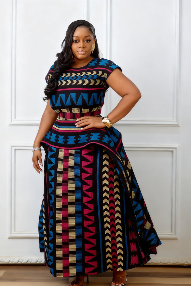 Multicolored African Print Peplum Maxi Dress