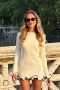 French-Inspired Ruffle Edge Knit Mini Dress