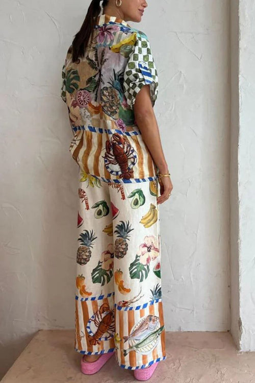 Artistic Colorful Fruit Print Two-Piece Set