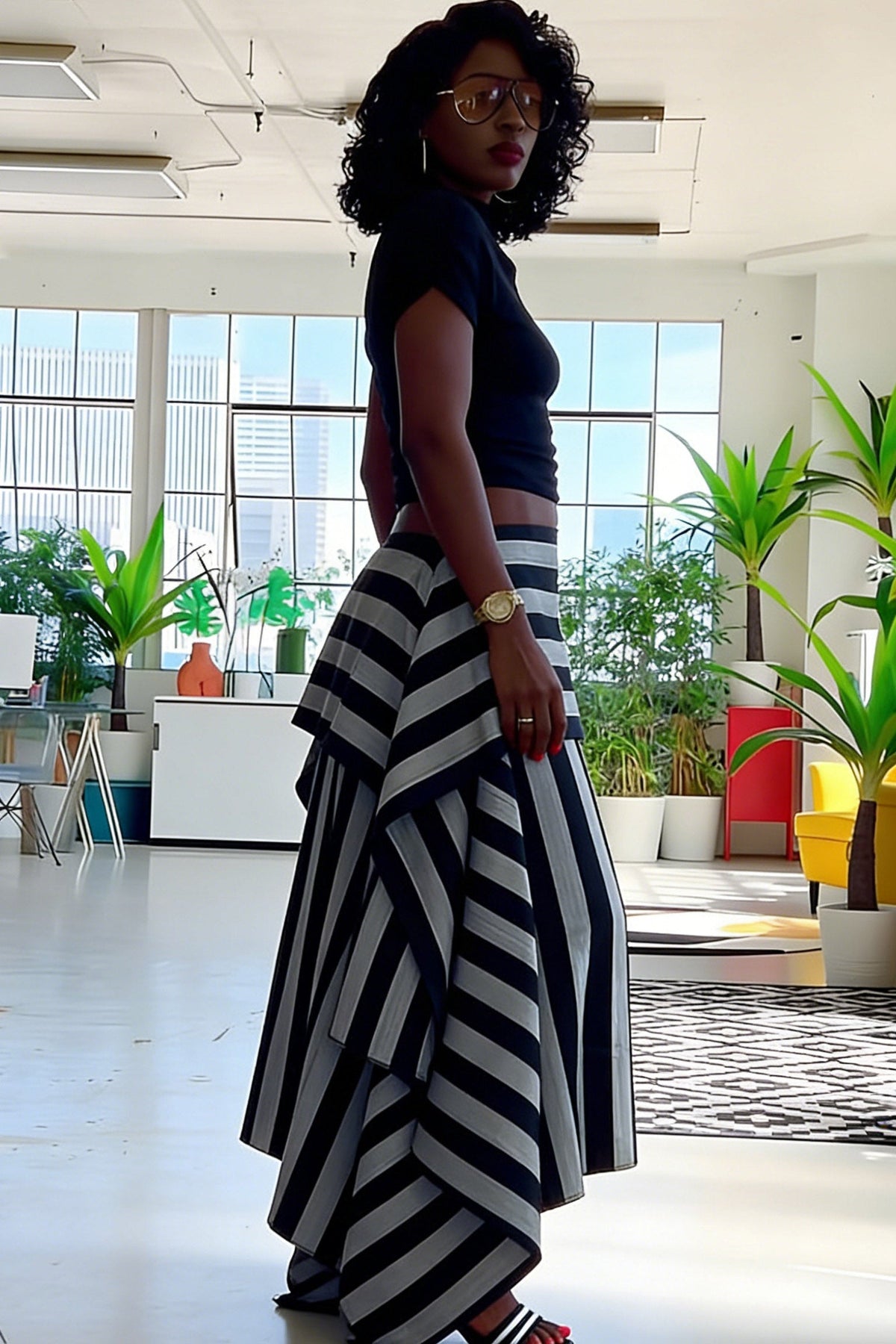 Layered Striped High-Waist Skirt