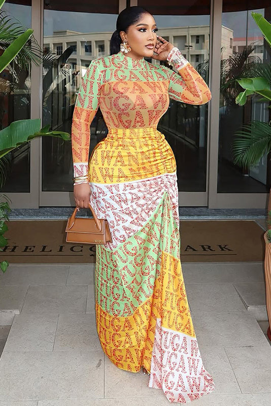 Y2K Graffiti Logo Mesh Maxi Dress