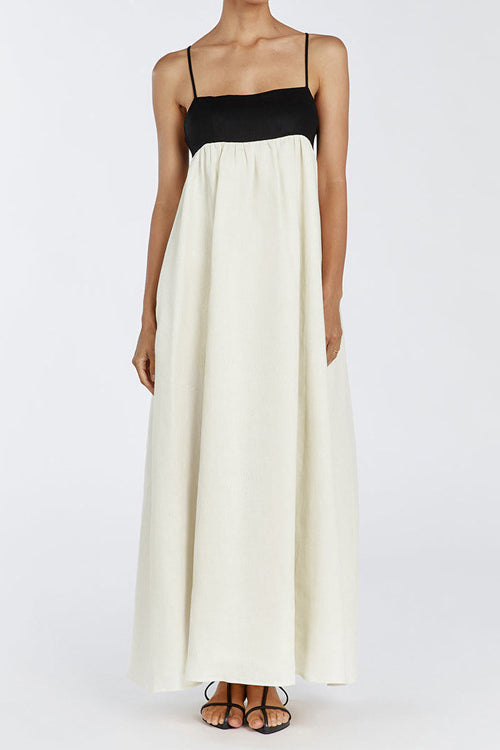Loose Suspender Black White Patchwork Maxi Dress