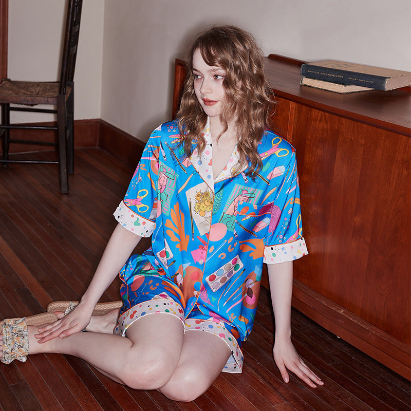 Stationery Print Short-Sleeve Set - Blue