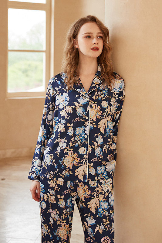 Begonia Flower Print Long-Sleeve Pajama Set