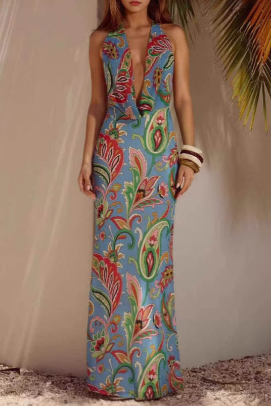 Verdant Shadows - Floral Resort Maxi Dress