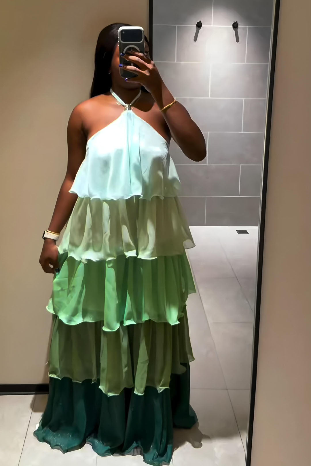 Ombre Tiered Halter Maxi Dress