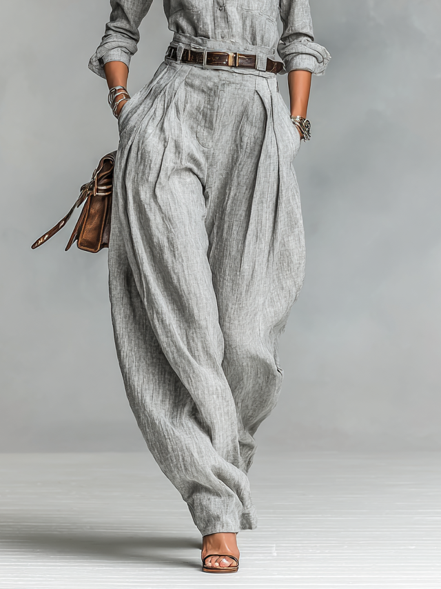 Cotton-linen Shirt Trousers Two-piece Set