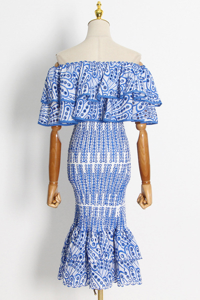 Embroidered Lace Tiered Ruffle Maxi Dress Set