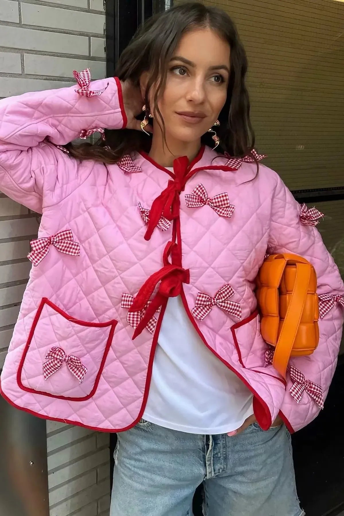 Daily Solid Color Pocket Bow Decor O Outerwear