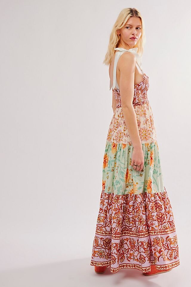 Bow-Strap Floral Tiered Maxi Dress