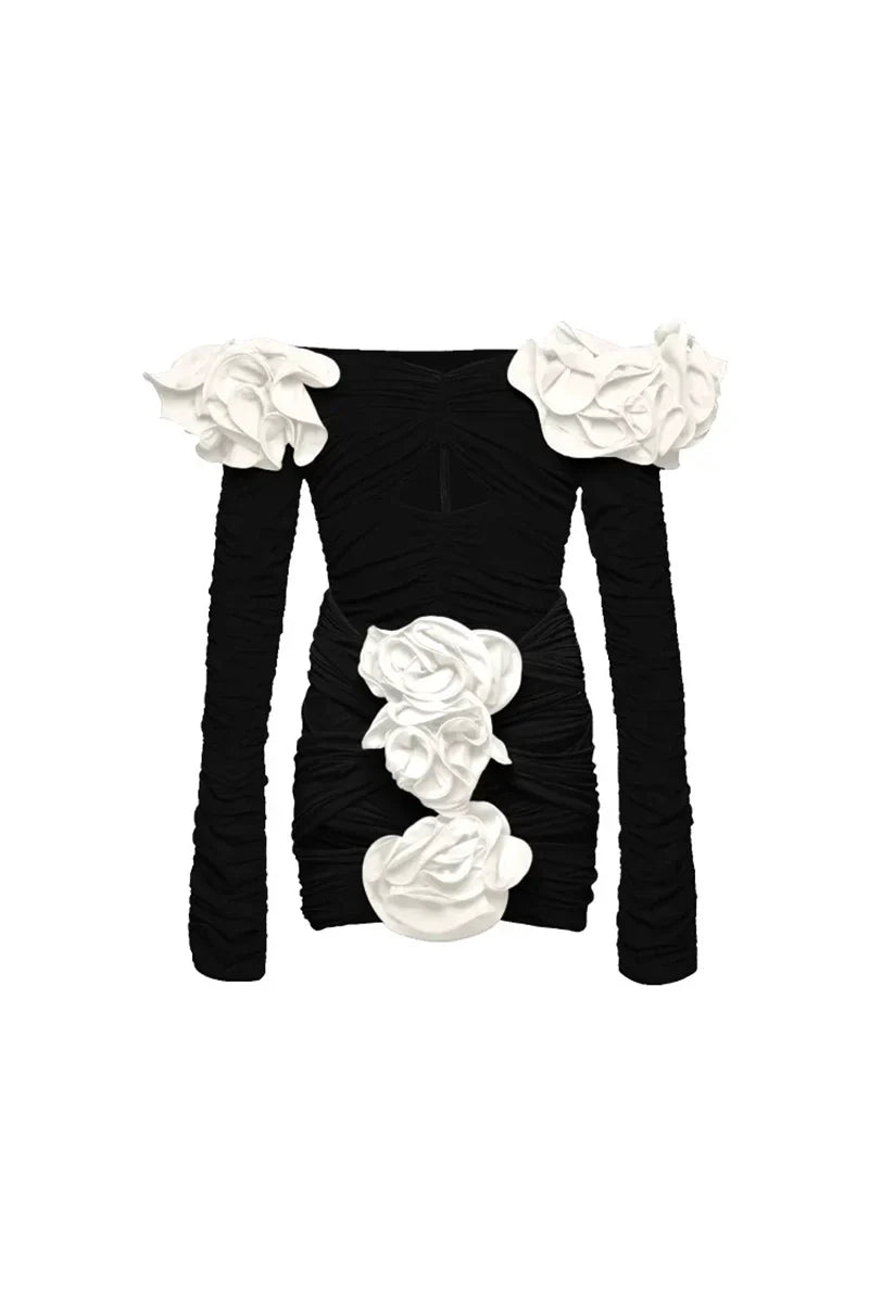 3D Floral Black Swimsuit Set